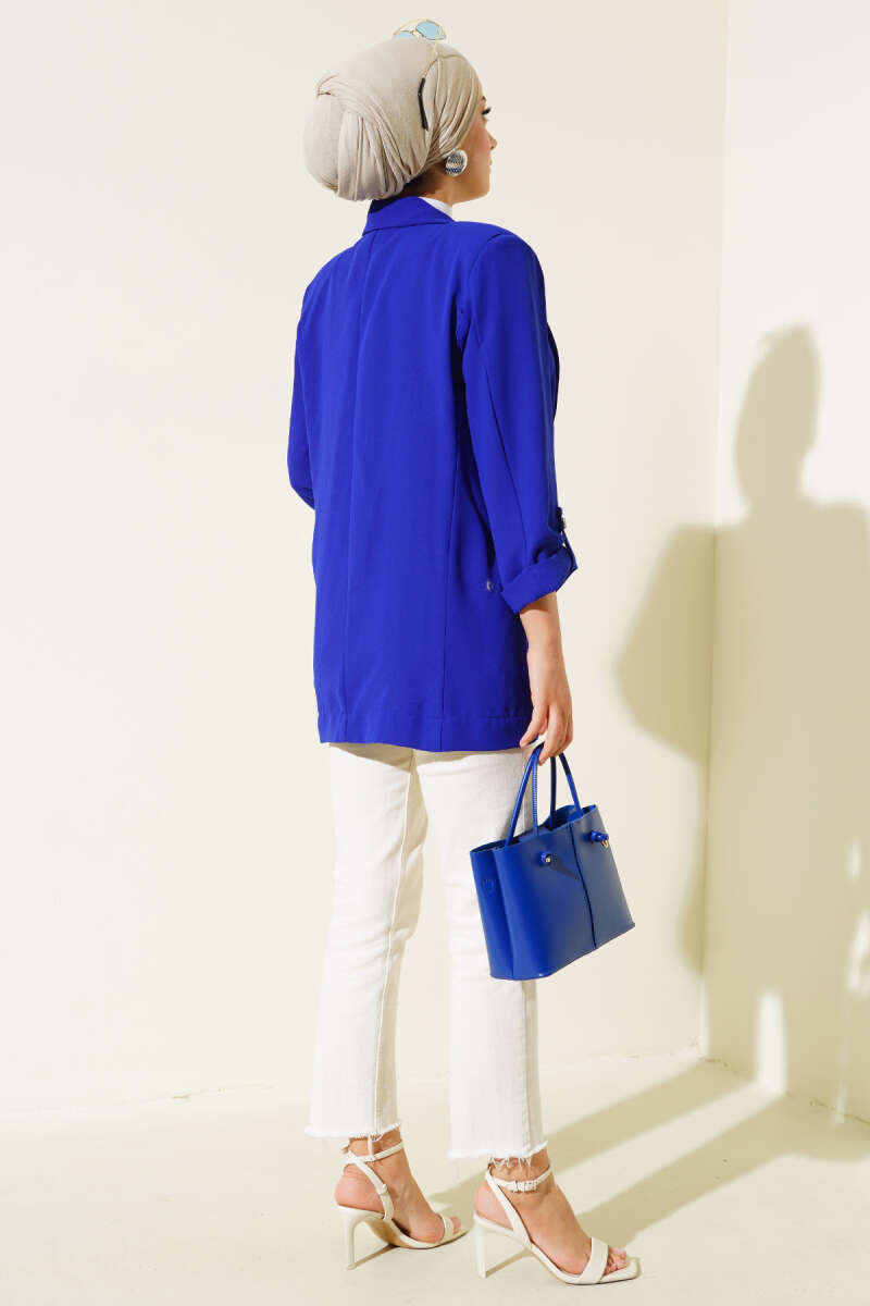 Pocket Jacket with Roll-Up Sleeves - Saxe Blue