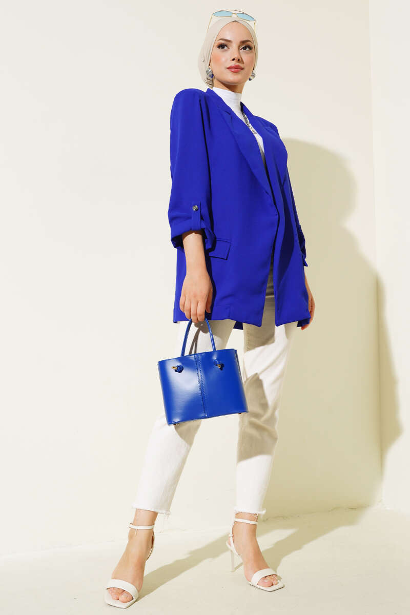 Pocket Jacket with Roll-Up Sleeves - Saxe Blue