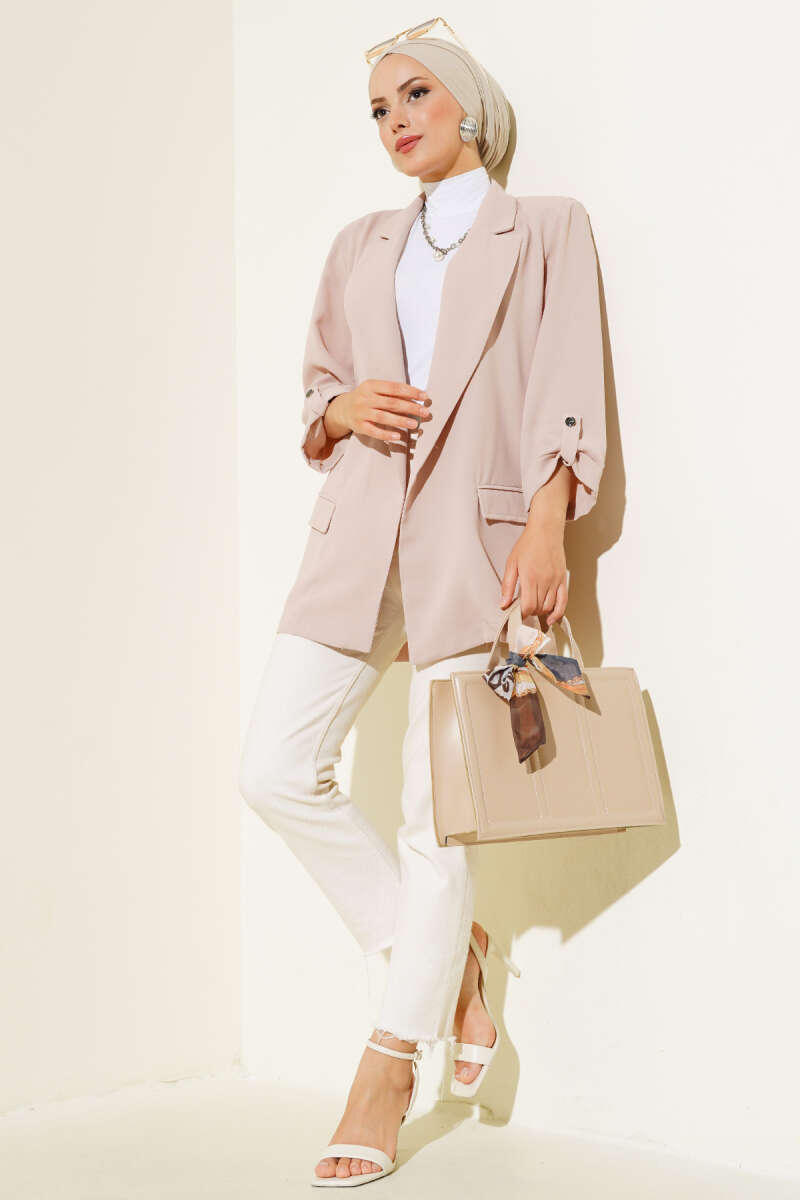 Pocket Jacket with Roll-Up Sleeves - Stone
