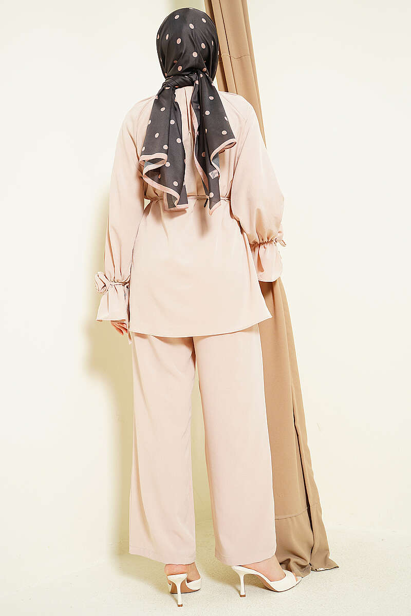 Two-Piece Set with Rose Cuff Detail - Beige