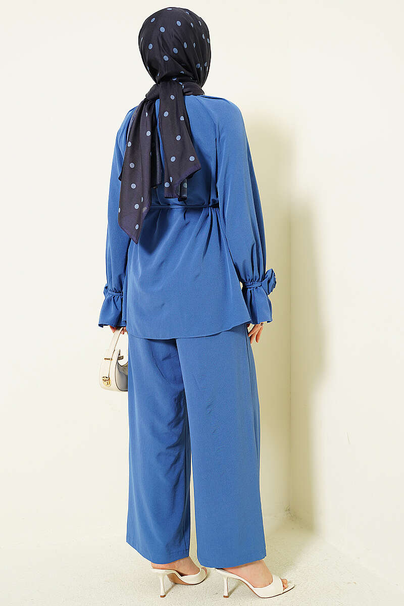 Two-Piece Set with Rose Cuff Detail - Indigo
