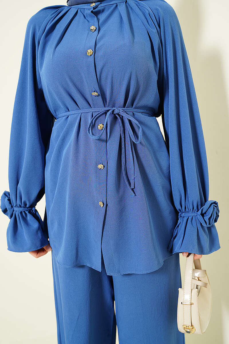 Two-Piece Set with Rose Cuff Detail - Indigo