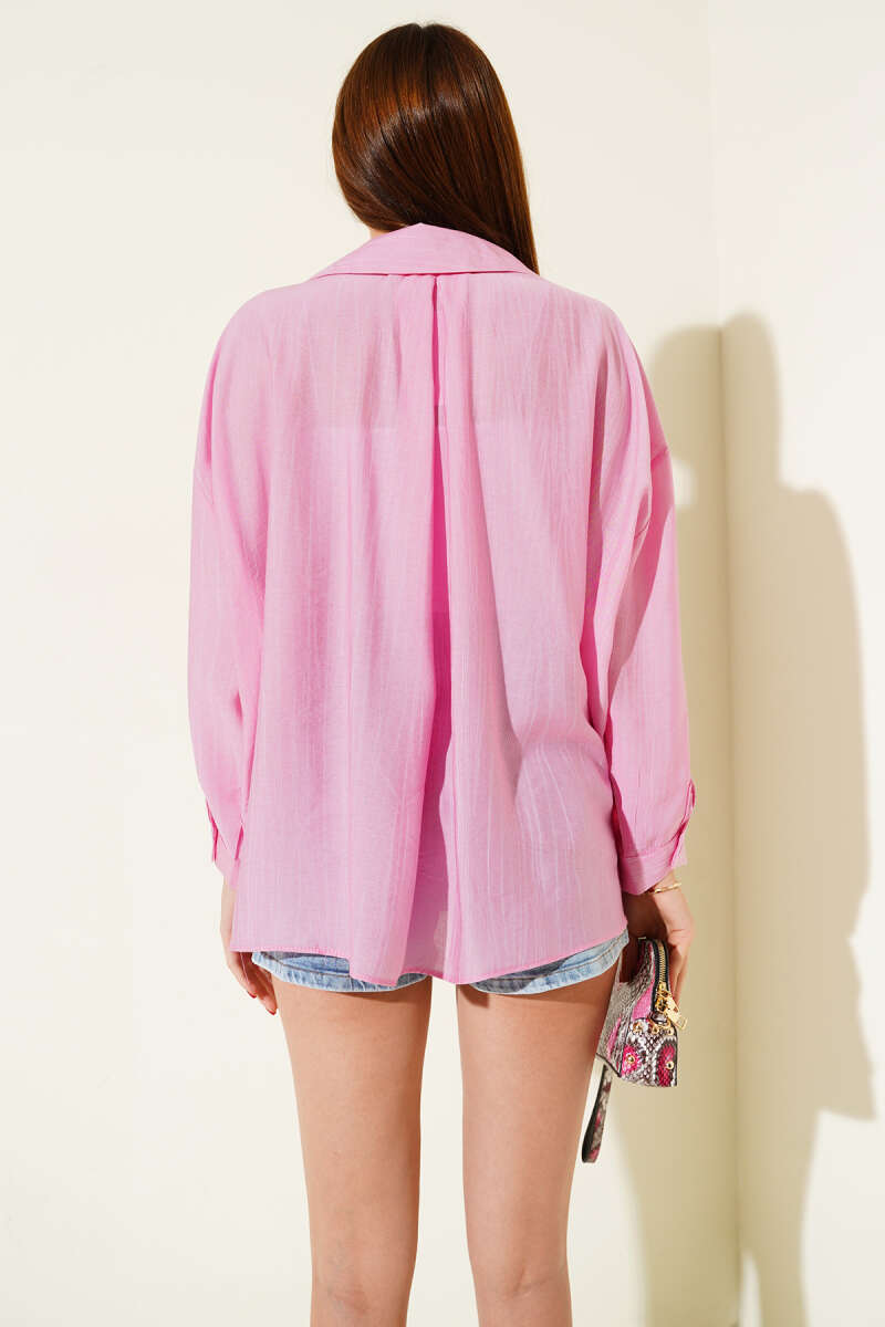 Basic Shirt with Cuffed Sleeves - Pink