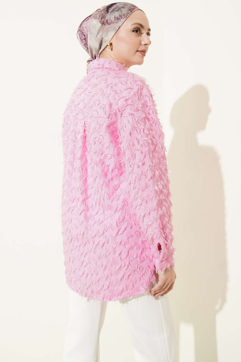 Fluffy Shirt with Ribbed Cuffs - Pink