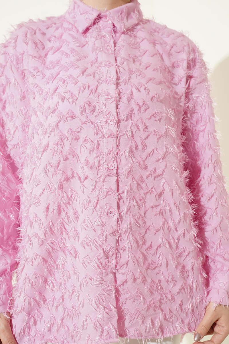 Fluffy Shirt with Ribbed Cuffs - Pink