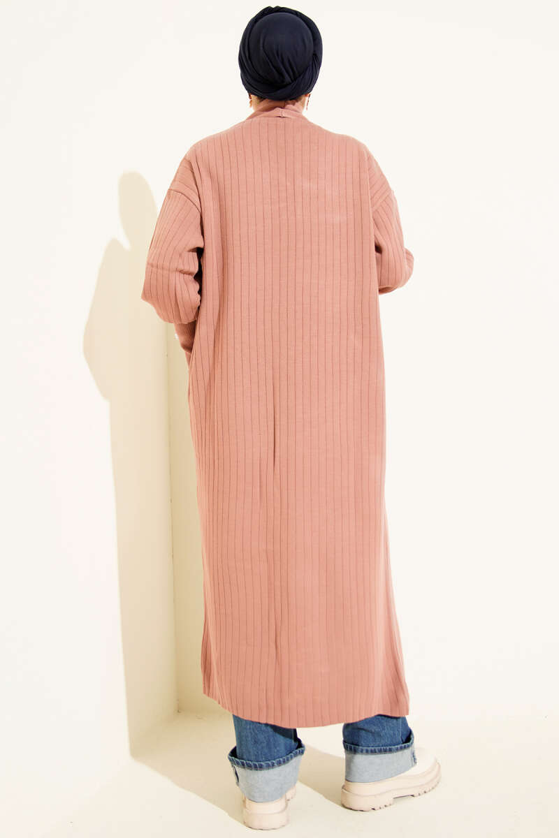 Shawl-Collar Knit Cardigan with Button Cuffs - Dusty Rose