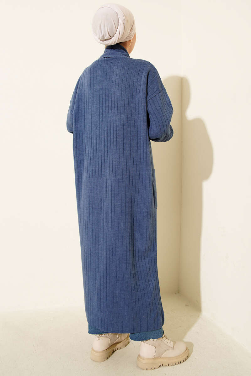 Shawl-Collar Knit Cardigan with Button Cuffs - Indigo