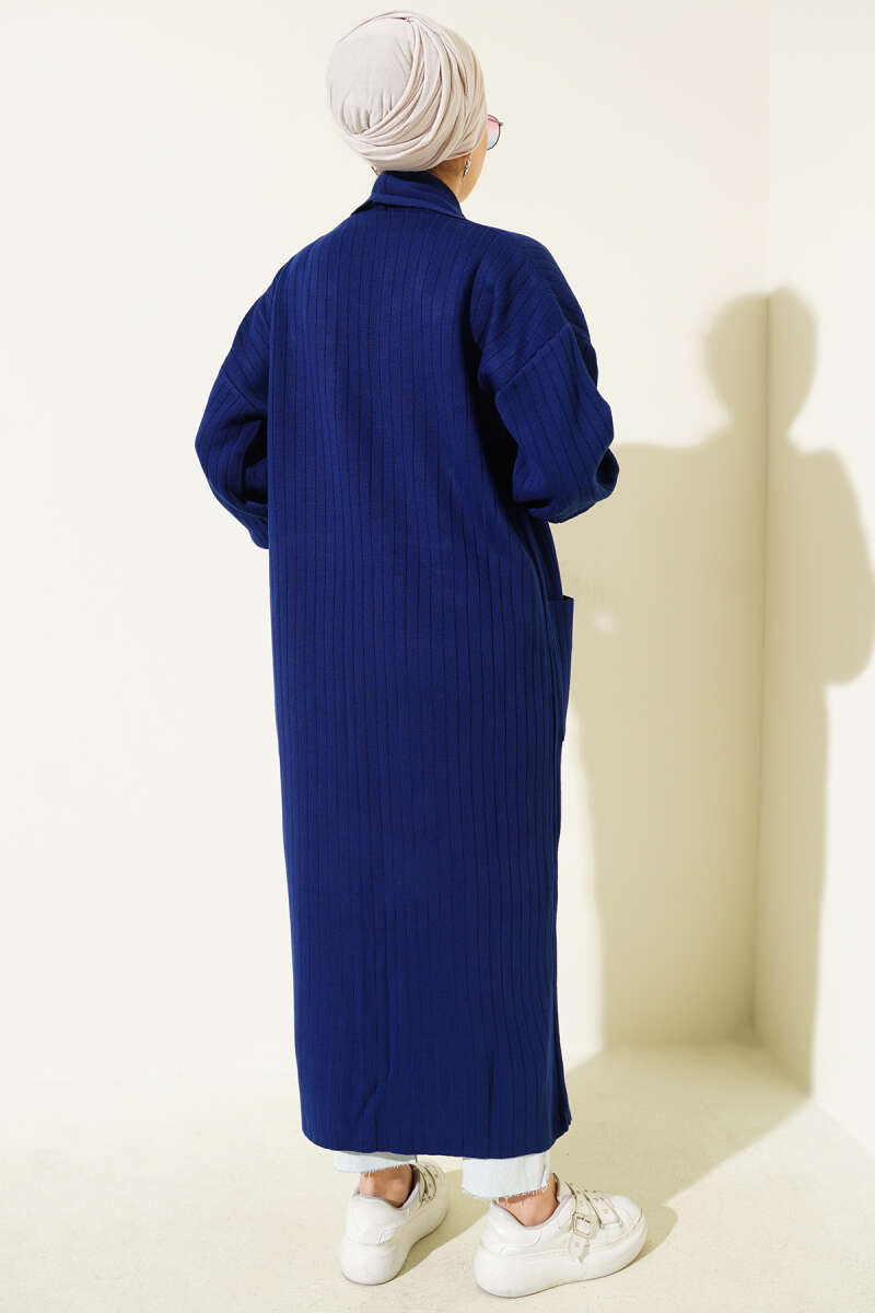 Shawl-Collar Knit Cardigan with Button Cuffs - Navy