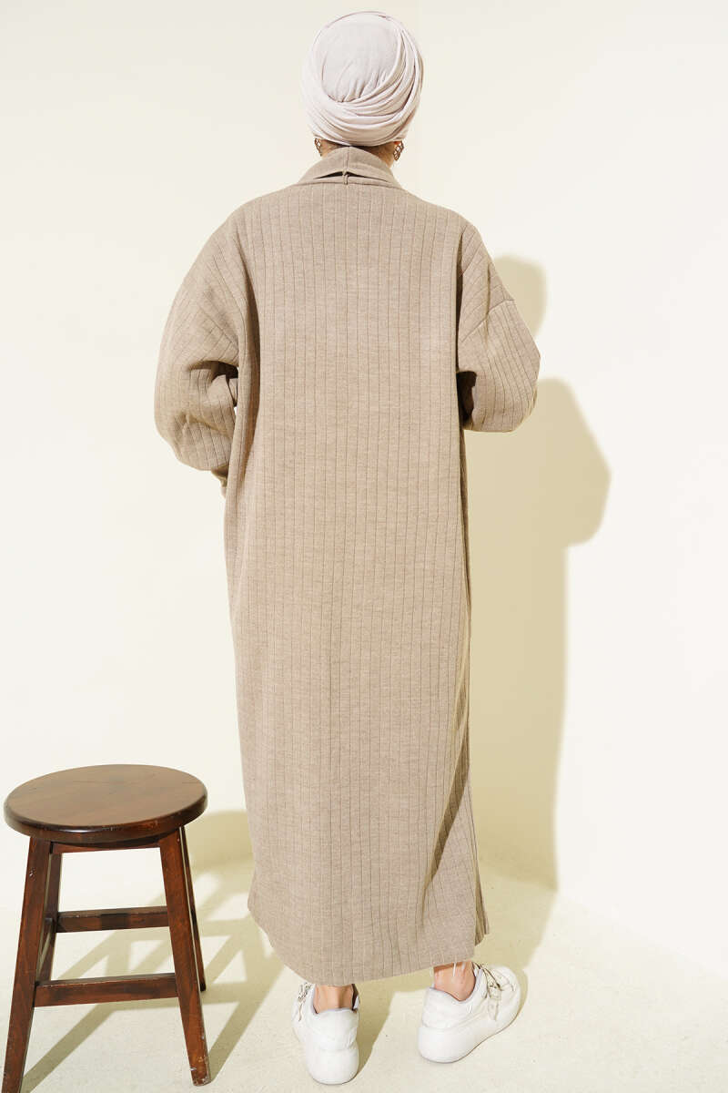 Shawl-Collar Knit Cardigan with Button Cuffs - Mink