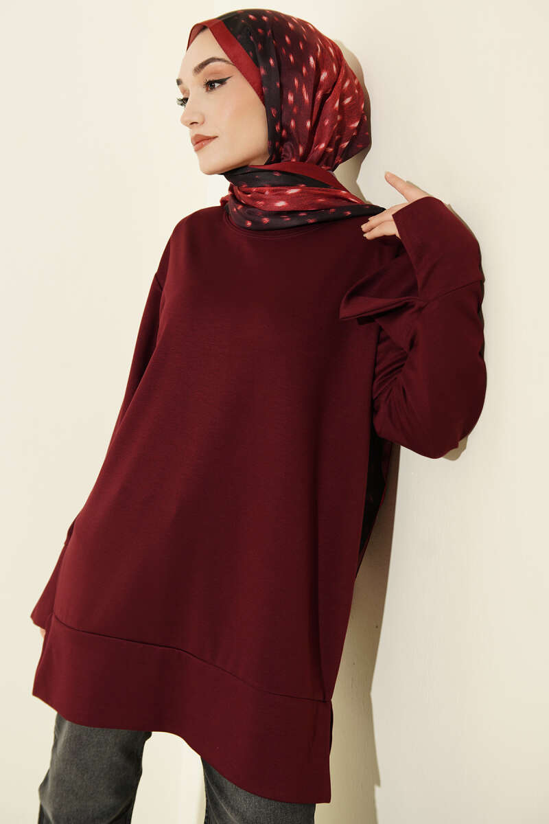 Loycha Tunic with Sleeve Slits - Burgundy