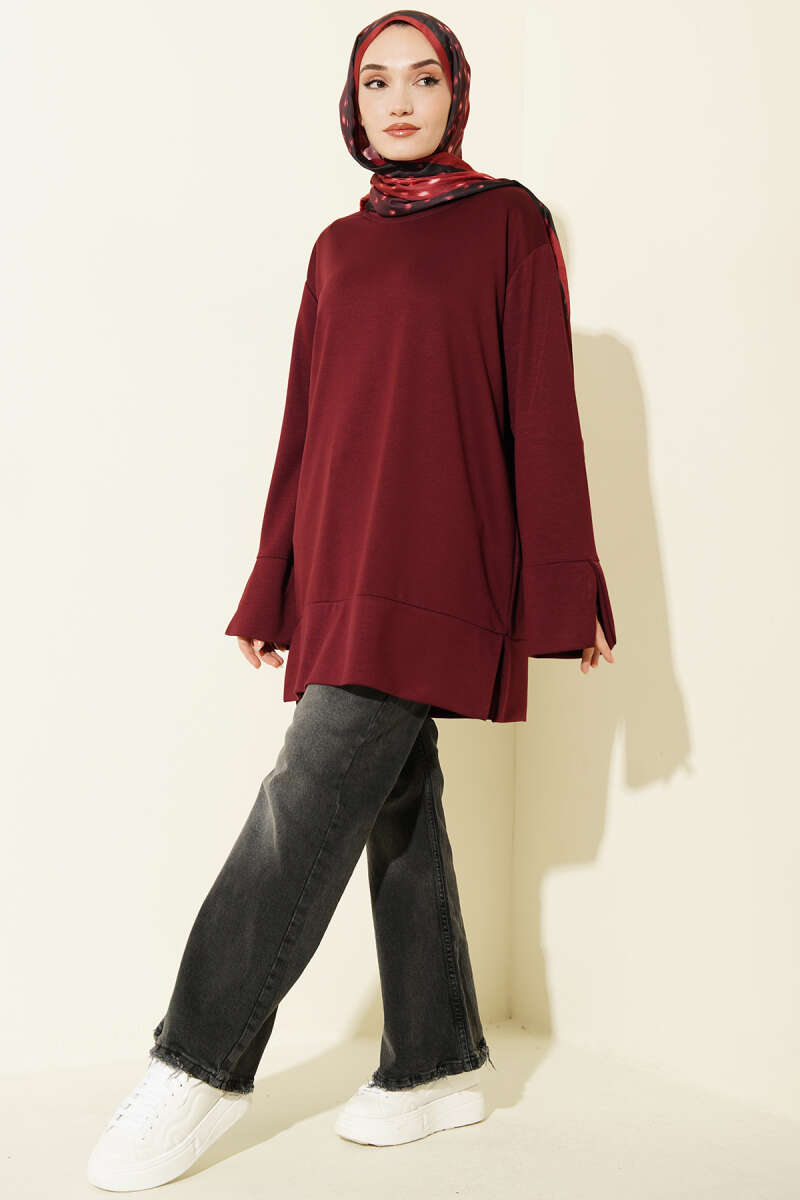 Loycha Tunic with Sleeve Slits - Burgundy