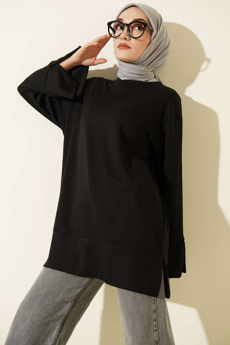 Loycha Tunic with Sleeve Slits - Black