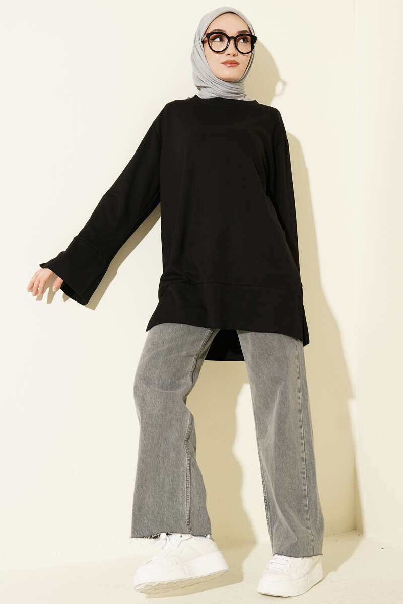 Loycha Tunic with Sleeve Slits - Black