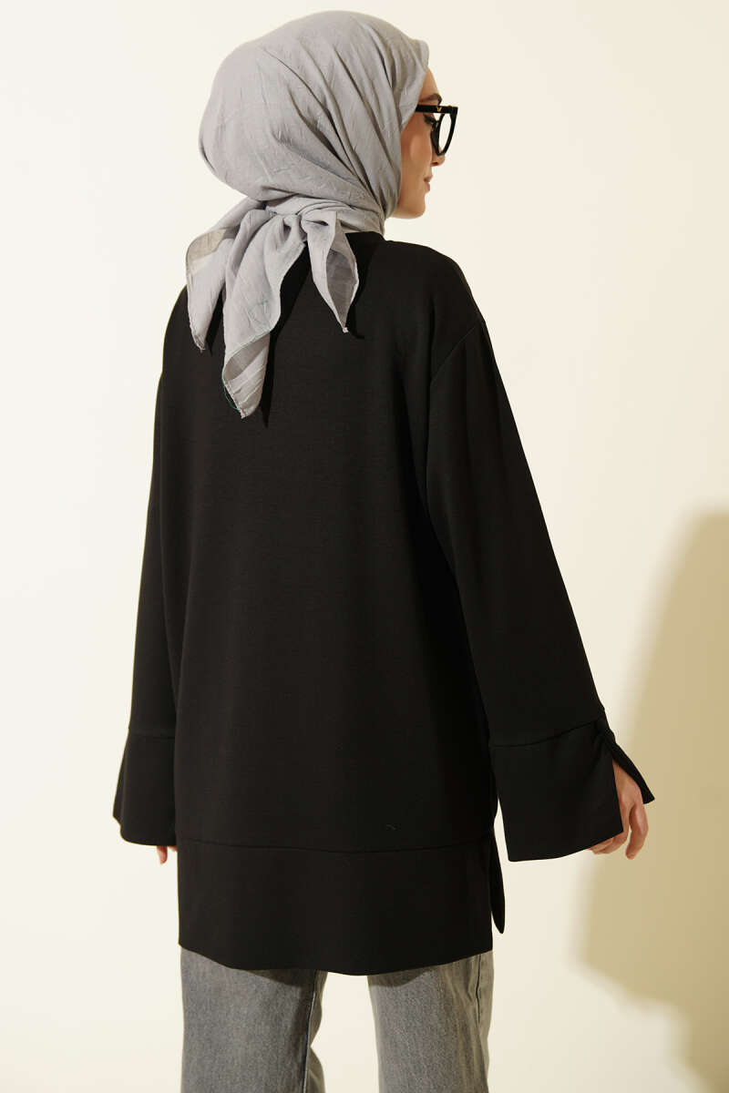 Loycha Tunic with Sleeve Slits - Black