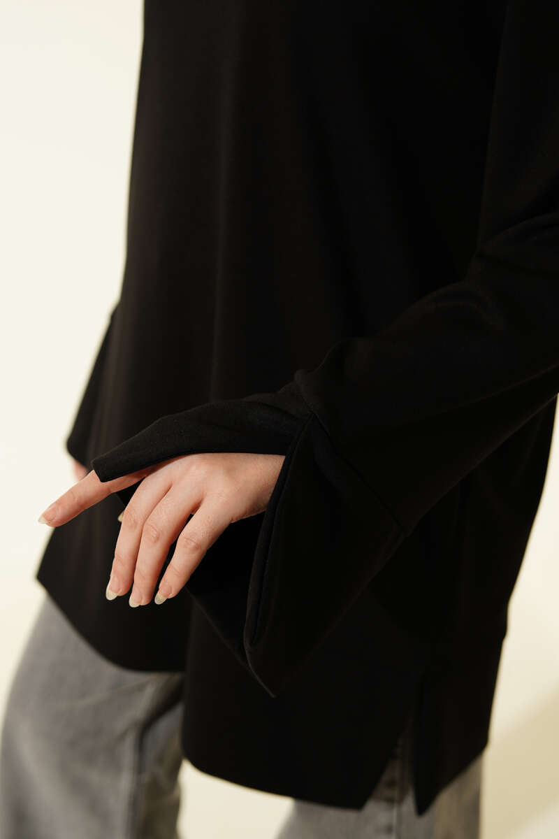 Loycha Tunic with Sleeve Slits - Black