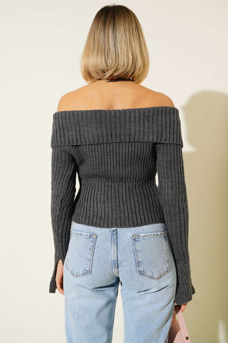 Knit Cardigan with Sleeve Slits - Smoke Grey