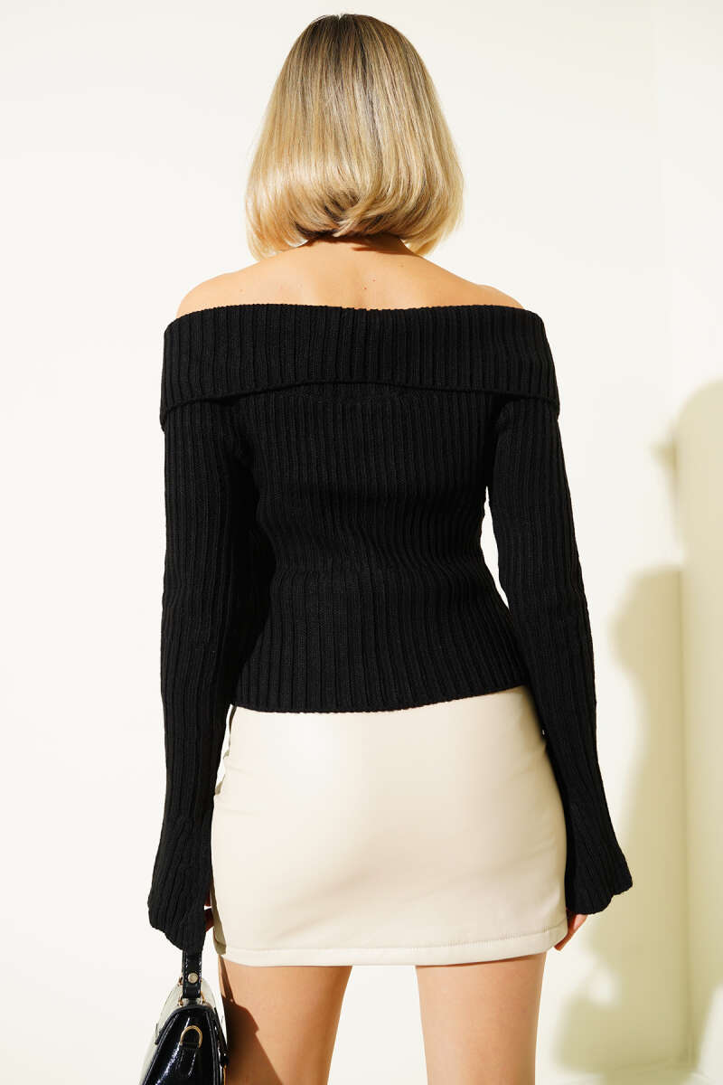 Knit Cardigan with Sleeve Slits - Black