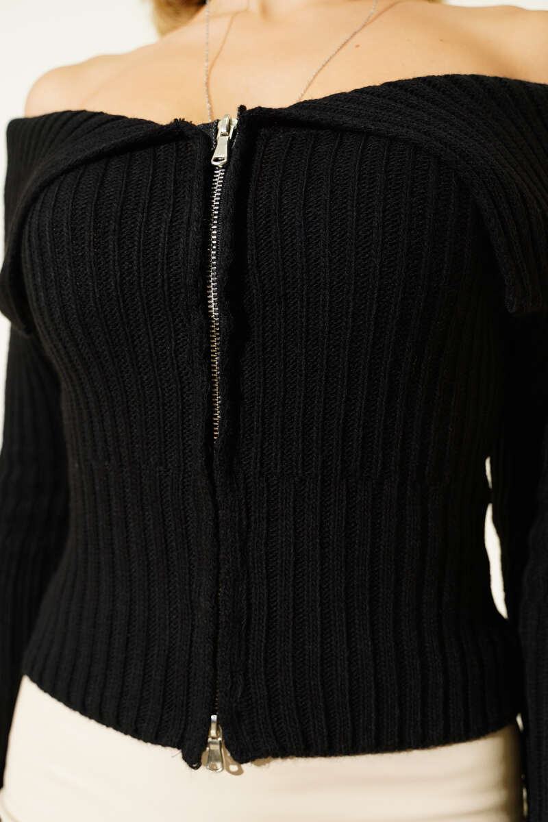 Knit Cardigan with Sleeve Slits - Black