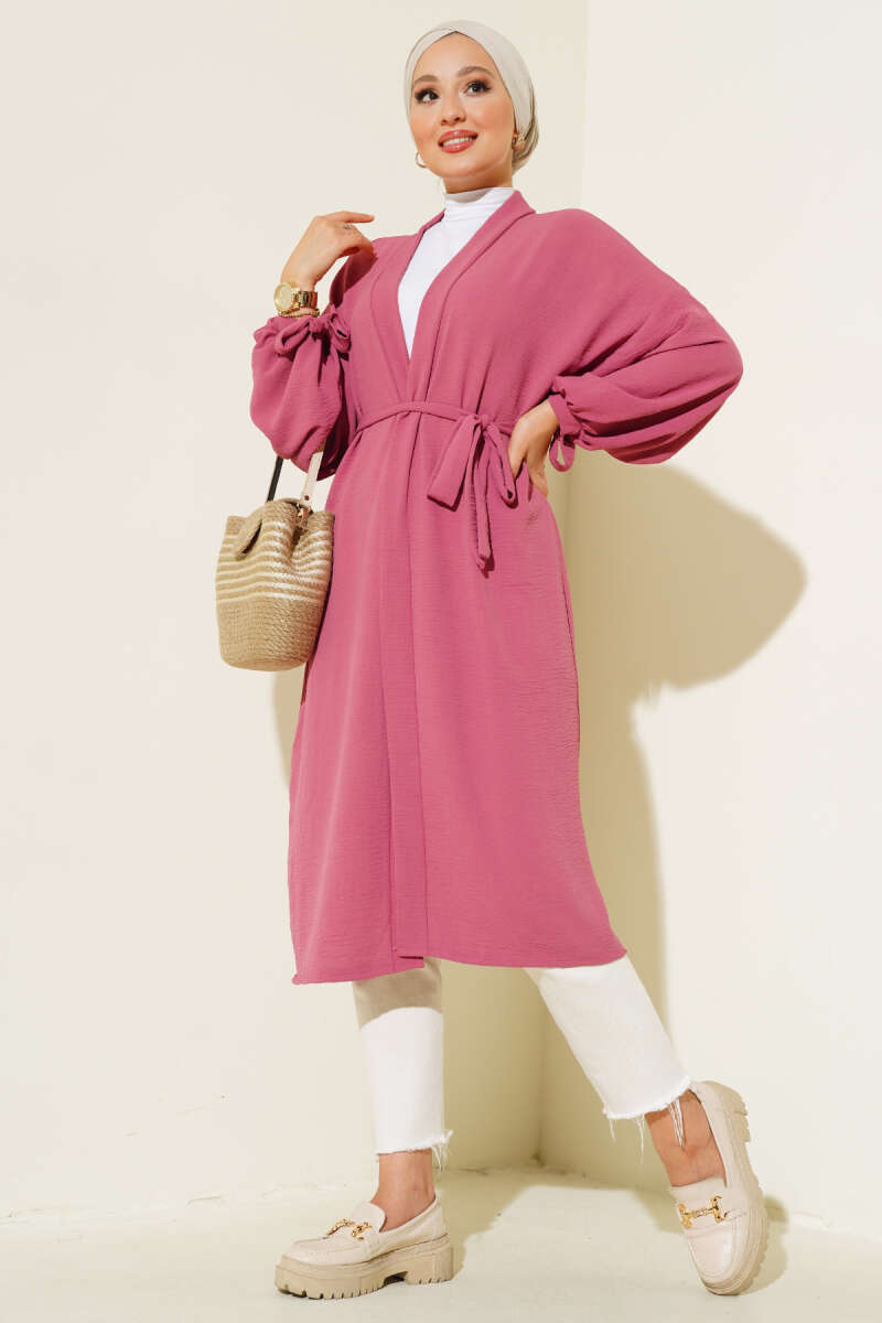 Airobin Cardigan with Lace-Up Sleeves - Magenta