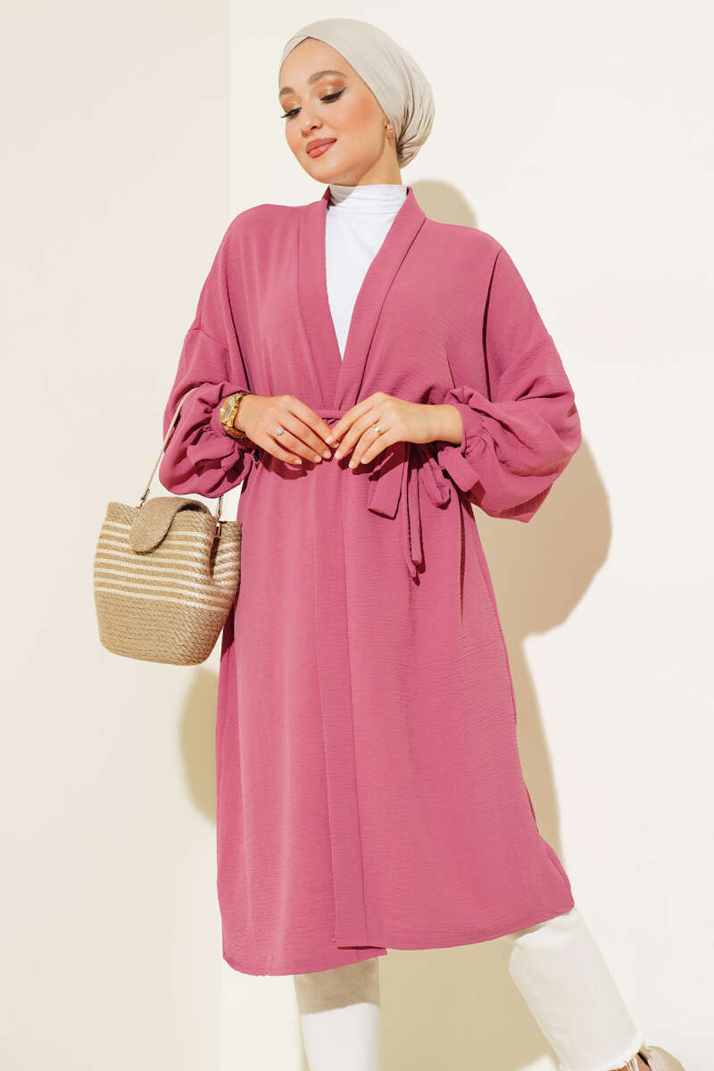 Airobin Cardigan with Lace-Up Sleeves - Magenta