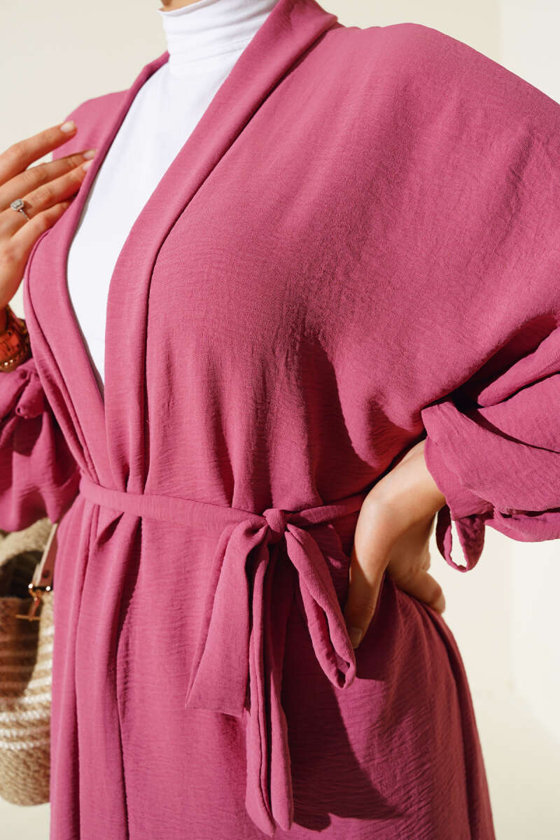 Airobin Cardigan with Lace-Up Sleeves - Magenta