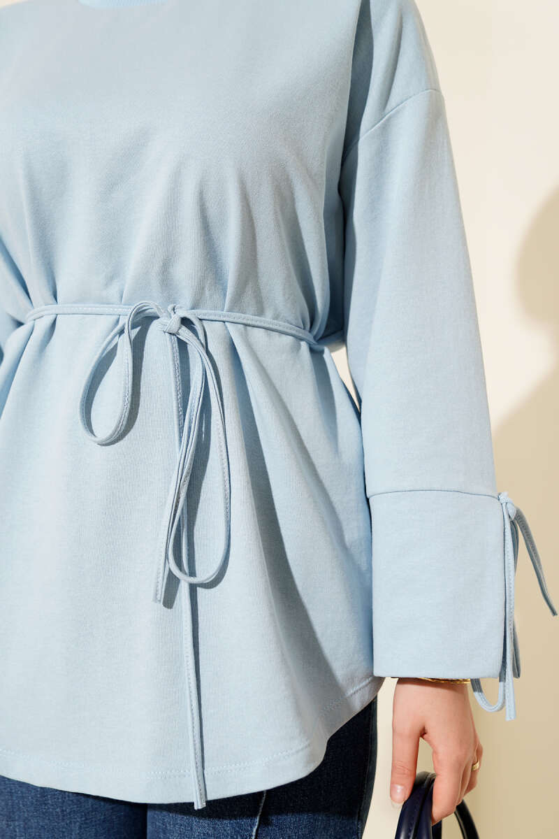 Two-Thread Tunic with Lace-Up Sleeves - Light Blue