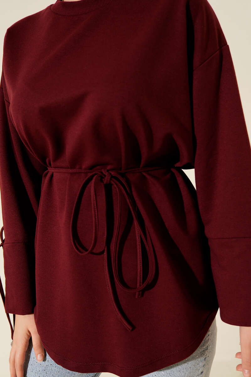 Two-Thread Tunic with Lace-Up Sleeves - Burgundy