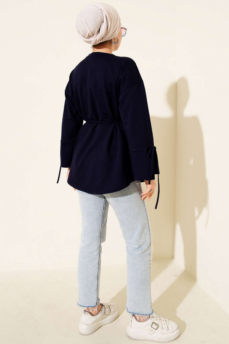 Two-Thread Tunic with Lace-Up Sleeves - Navy