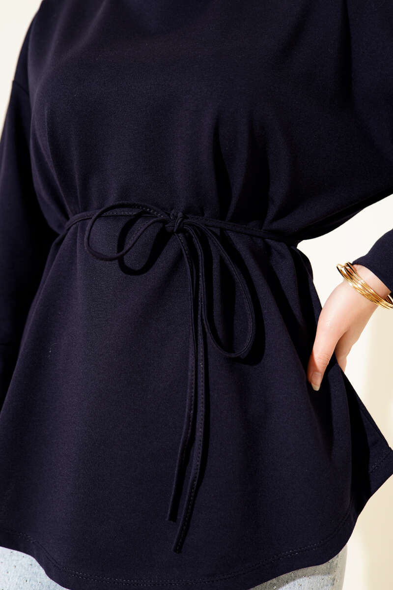 Two-Thread Tunic with Lace-Up Sleeves - Navy