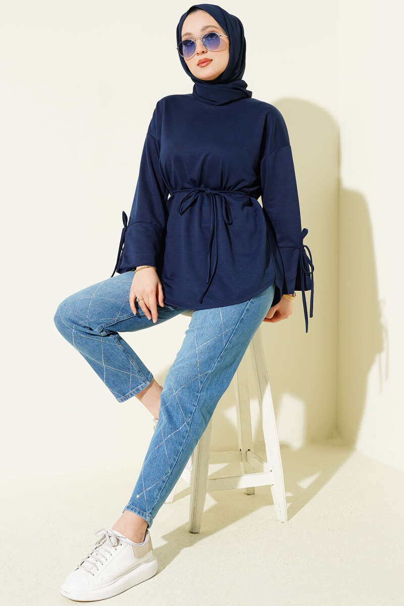 Two-Thread Tunic with Lace-Up Sleeves - Parliament Blue