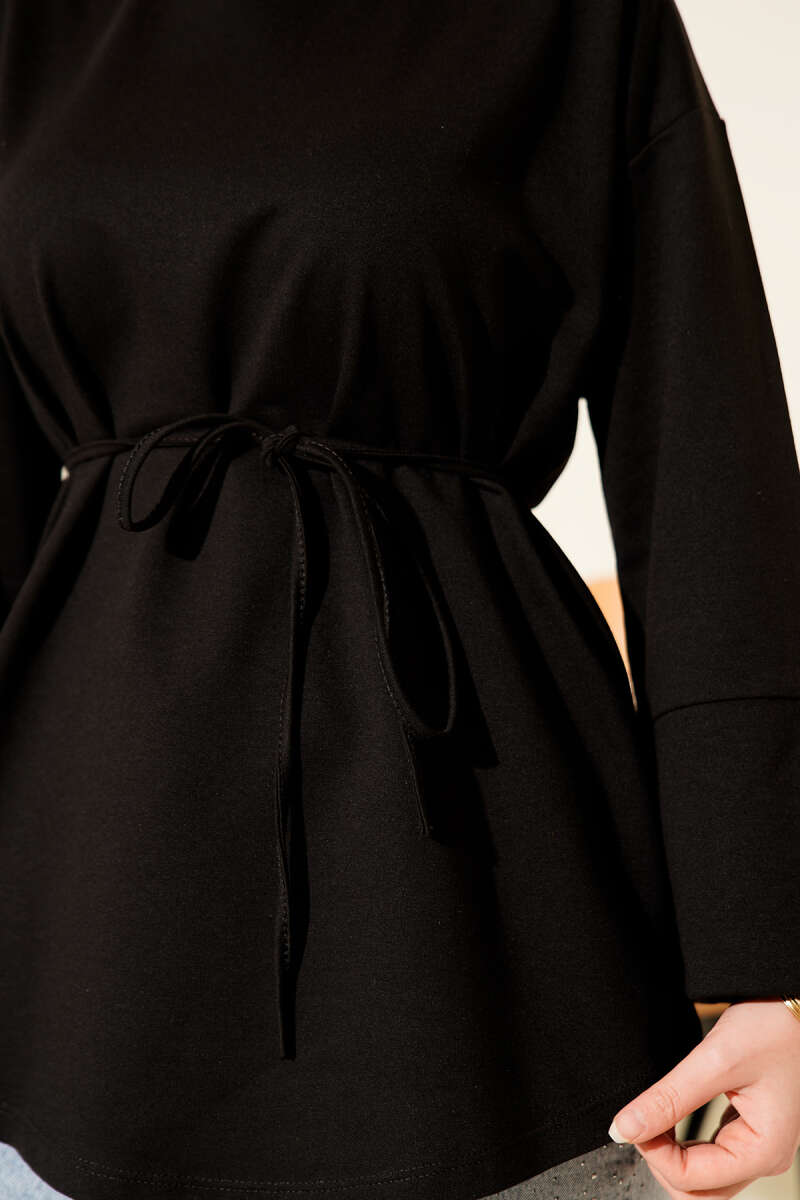 Two-Thread Tunic with Lace-Up Sleeves - Black