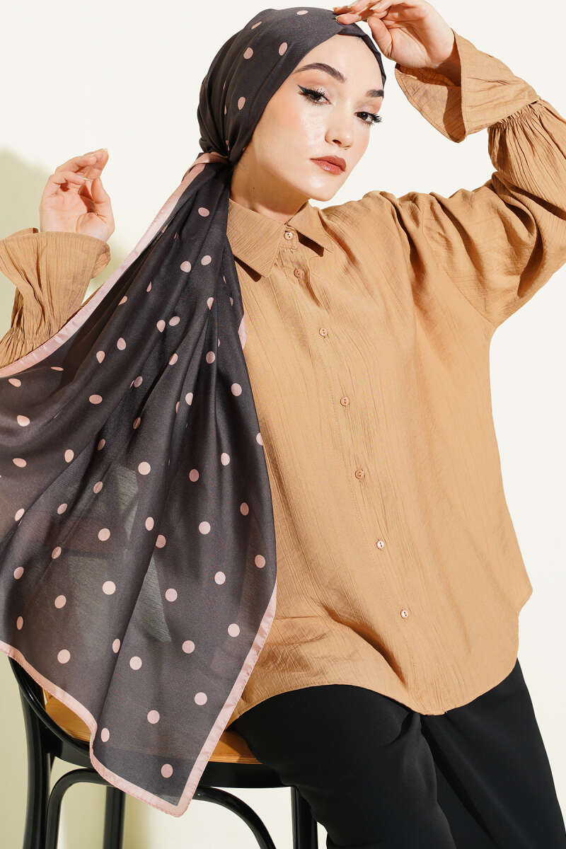 Crinkle Shirt with Elastic Cuffs - Latte