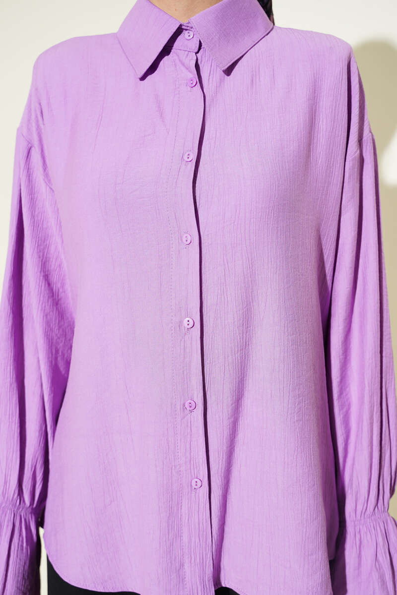 Crinkle Shirt with Elastic Cuffs - Lilac