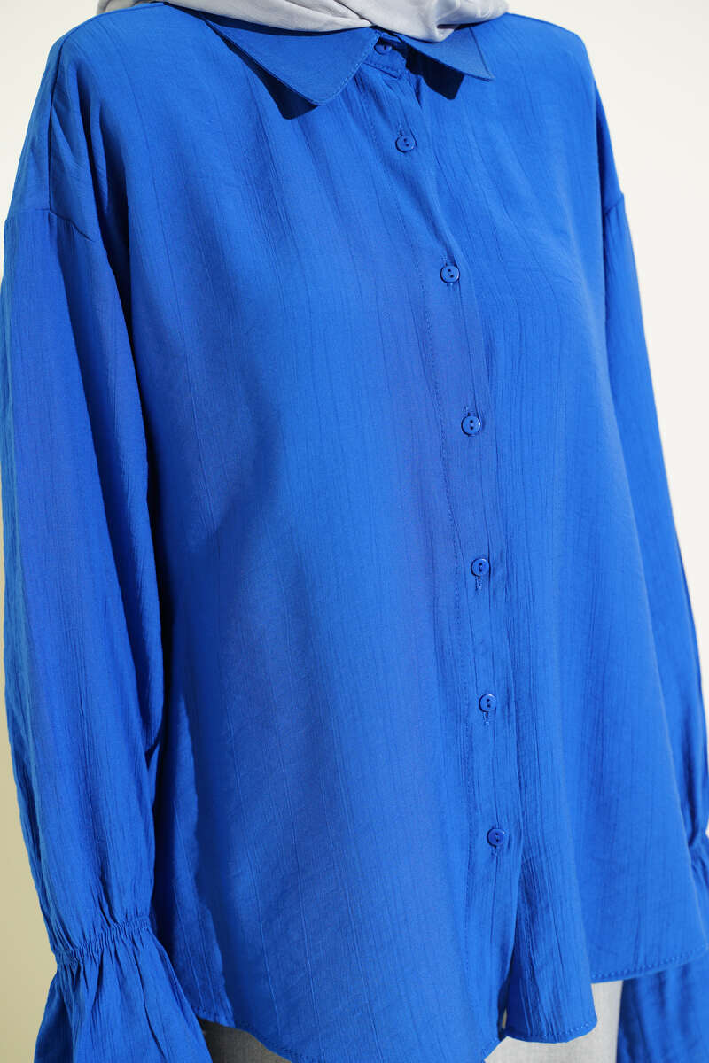 Crinkle Shirt with Elastic Cuffs - Saxe Blue