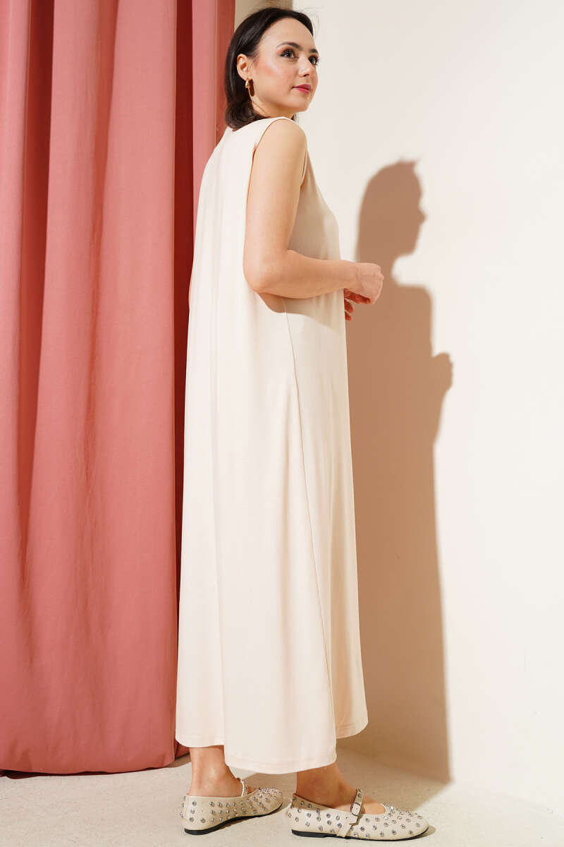 Basic Sleeveless Maxi Dress - Beige