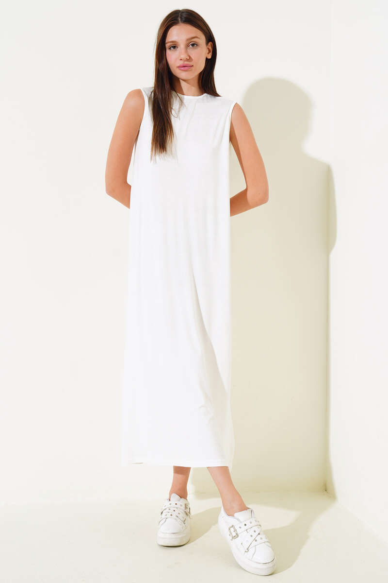 Basic Sleeveless Maxi Dress - Ecru