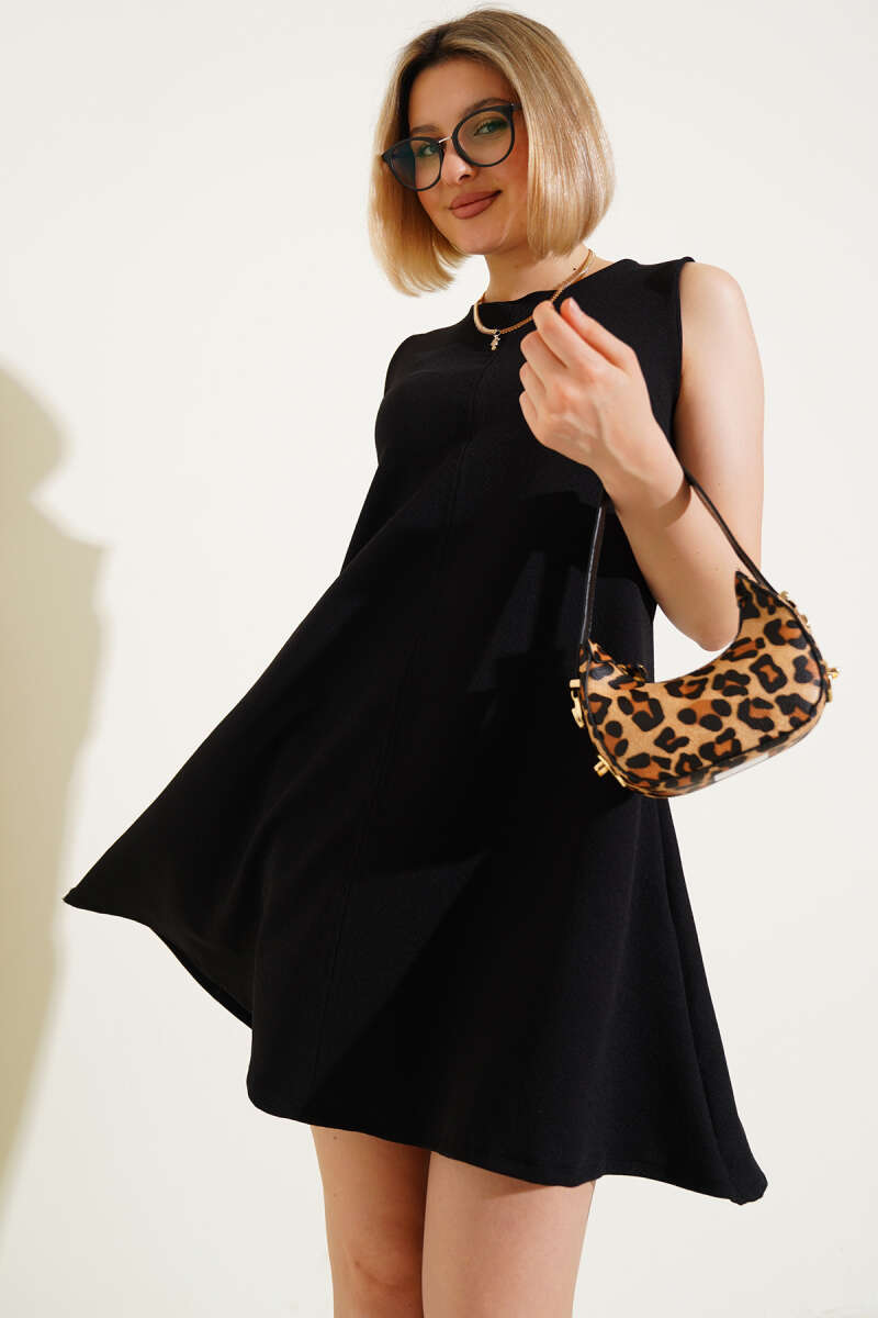 Sleeveless Ribbed Mini Dress - Black