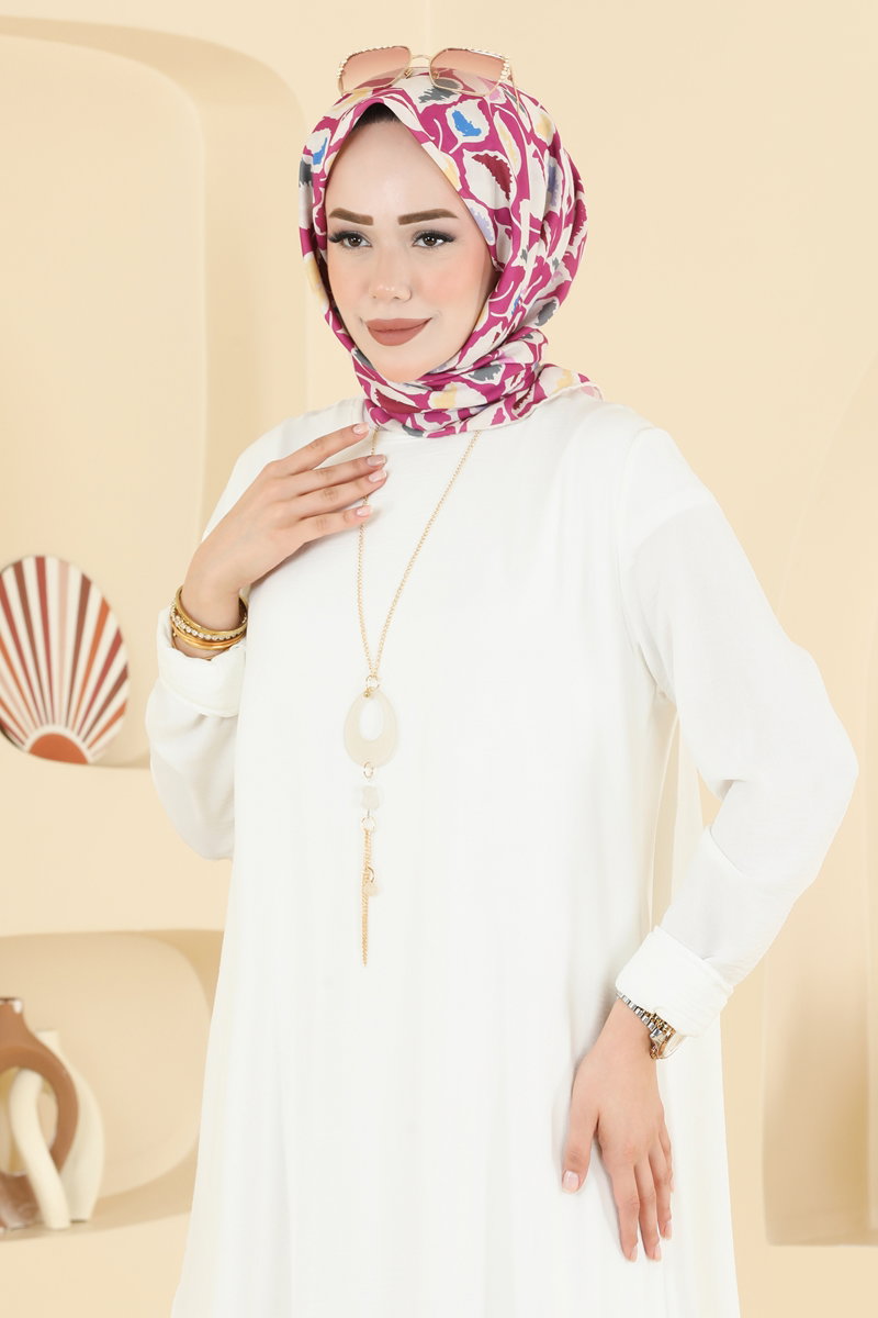 Flounce Aerobin Dress with Necklace Accessory - Ecru