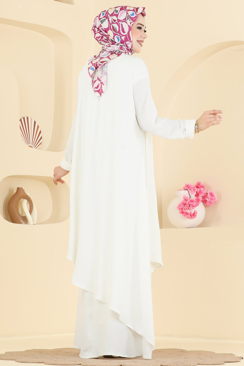 Flounce Aerobin Dress with Necklace Accessory - Ecru