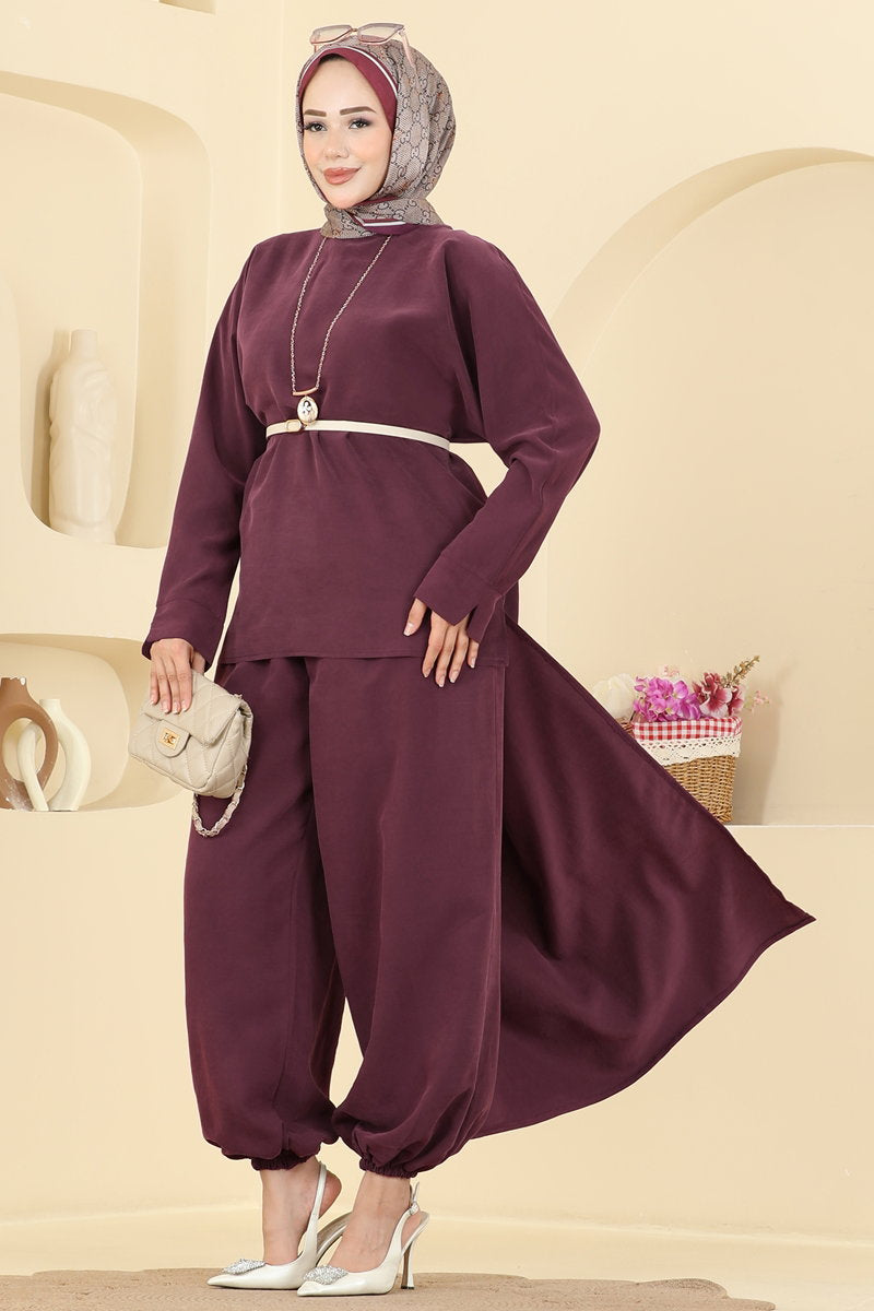 Two-Piece Set with Necklace Detail - Burgundy