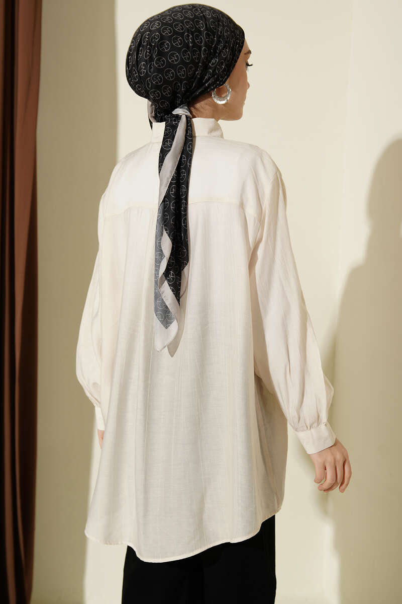 Oversized Crinkle Shirt with Viscose Feel - Beige