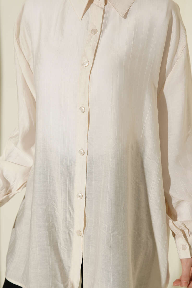 Oversized Crinkle Shirt with Viscose Feel - Beige