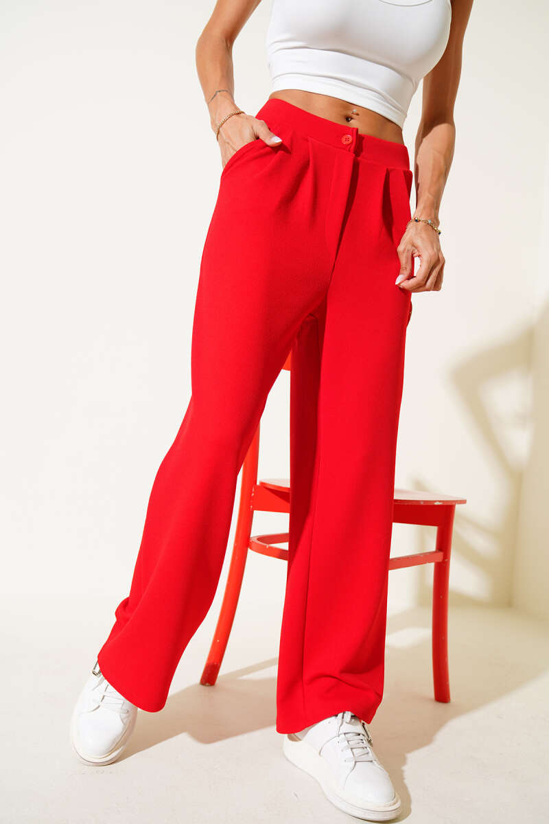 Wide Crepe Pants - Red