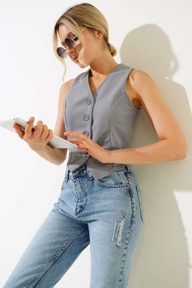 Crepe Vest - Grey