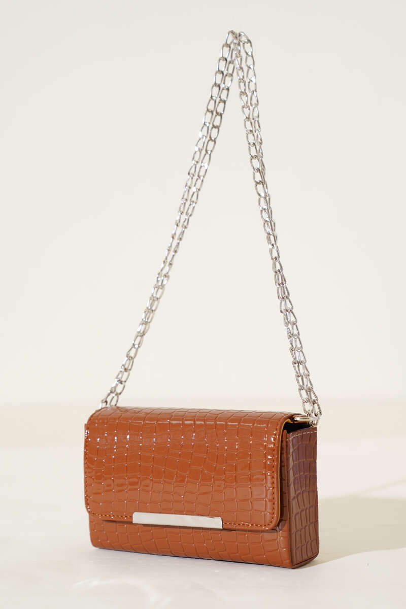 Croc Magnetic Bag with Chain Strap - Tan