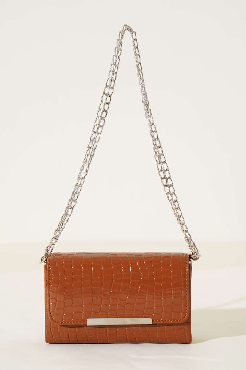 Croc Magnetic Bag with Chain Strap - Tan