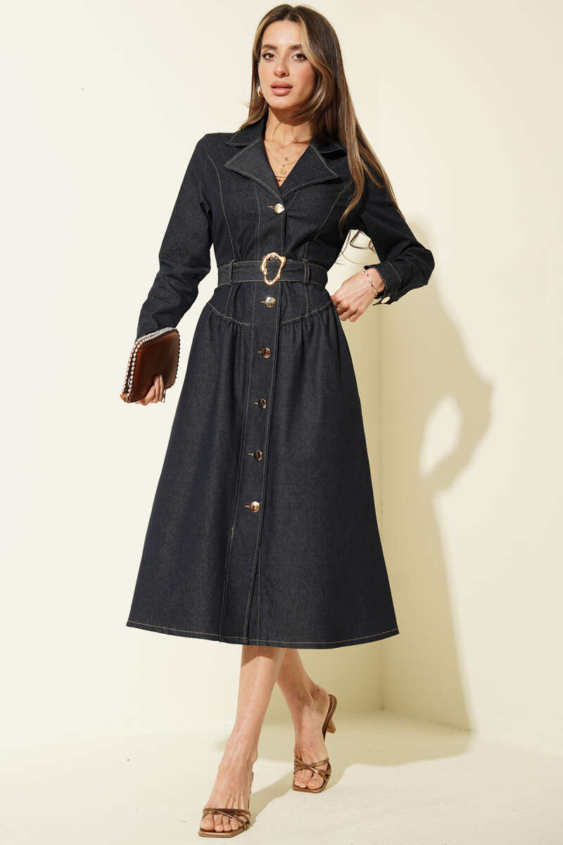 Wrap Button-Through Denim Dress - Classic Denim