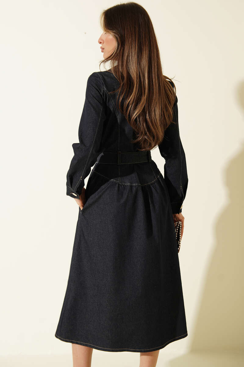 Wrap Button-Through Denim Dress - Classic Denim