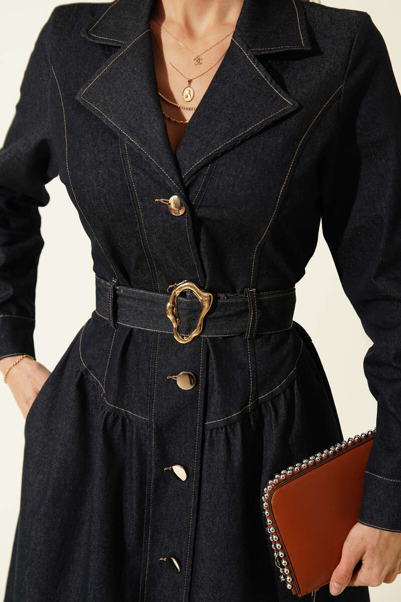 Wrap Button-Through Denim Dress - Classic Denim