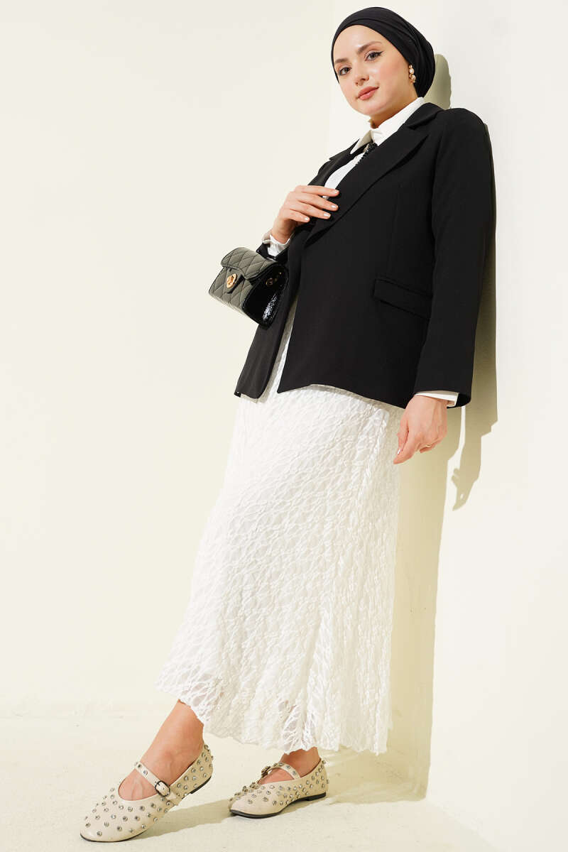 Double-Breasted Blazer with Striped Lining - Black